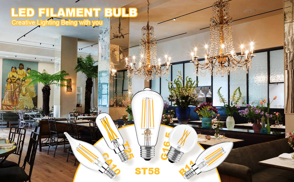 JESLED 4W 6W 8W LED Edison Bulb E27 E26 E14 E12 B22 Dimmable LED Bulb Lights A60/19 ST64 Wholesale LED House LED Filament Bulbs