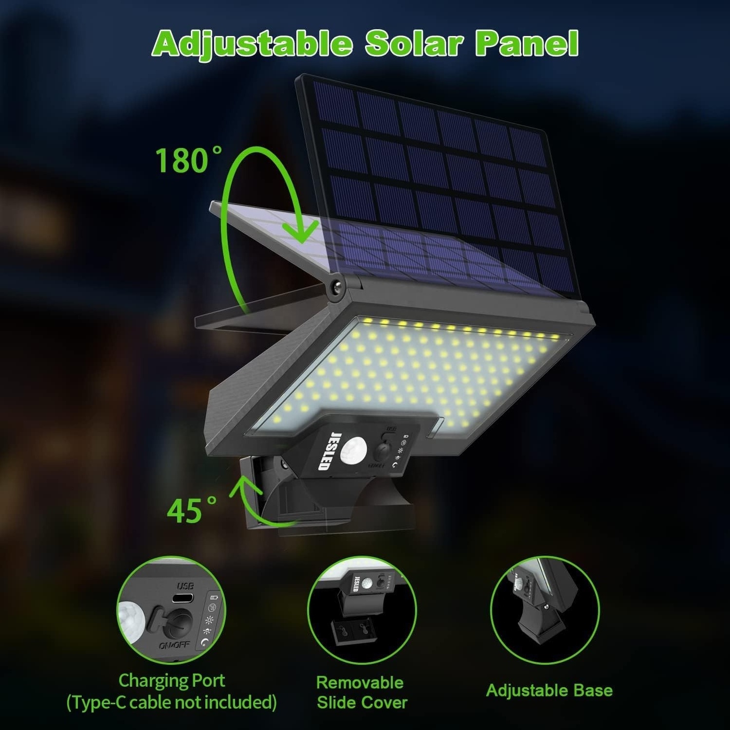 JESLED LED Solar Lights for 4Modes Motion Sensor Outdoor Lights with Remote Control Solar Spot Lights Waterproof IP65