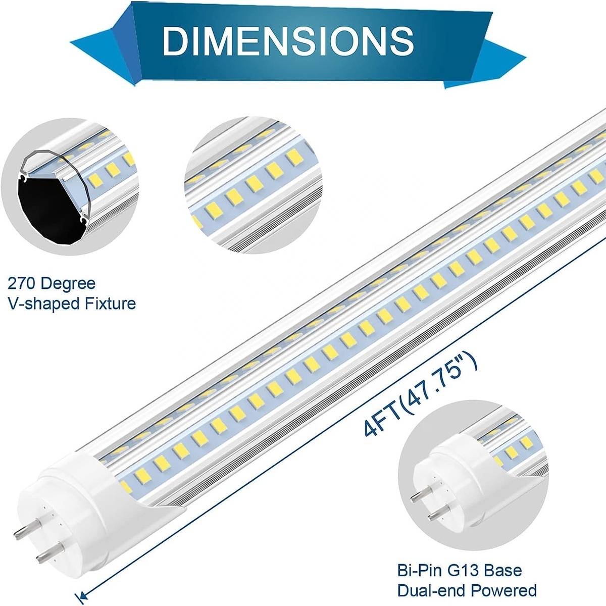 JESLED T8/T10/T12 LED Tube Lights 4FT 28W Dual Row V Shaped LED Light Bulb Replacement Fluorescent Bulbs ETL Listed Clear Cover