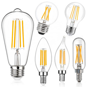 JESLED Customized Vintage edison 110-240V B22 E26 E27 Glass LED Filament bulb light 4W 6W 8W Dimmable LED Filament Bulb CE ETL