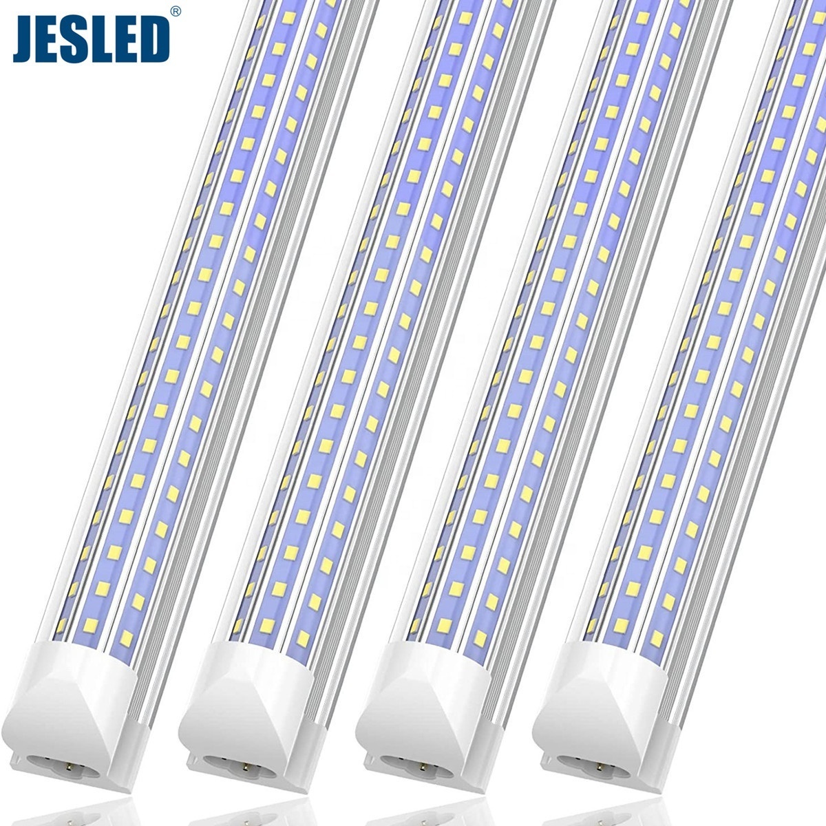 JESLED 90W 8FT 4FT 2FT LED Tube Light Fixture 11700LM D-Shape High Output Clear Cover Linkable 8 Foot Garage Shop Lights ETL