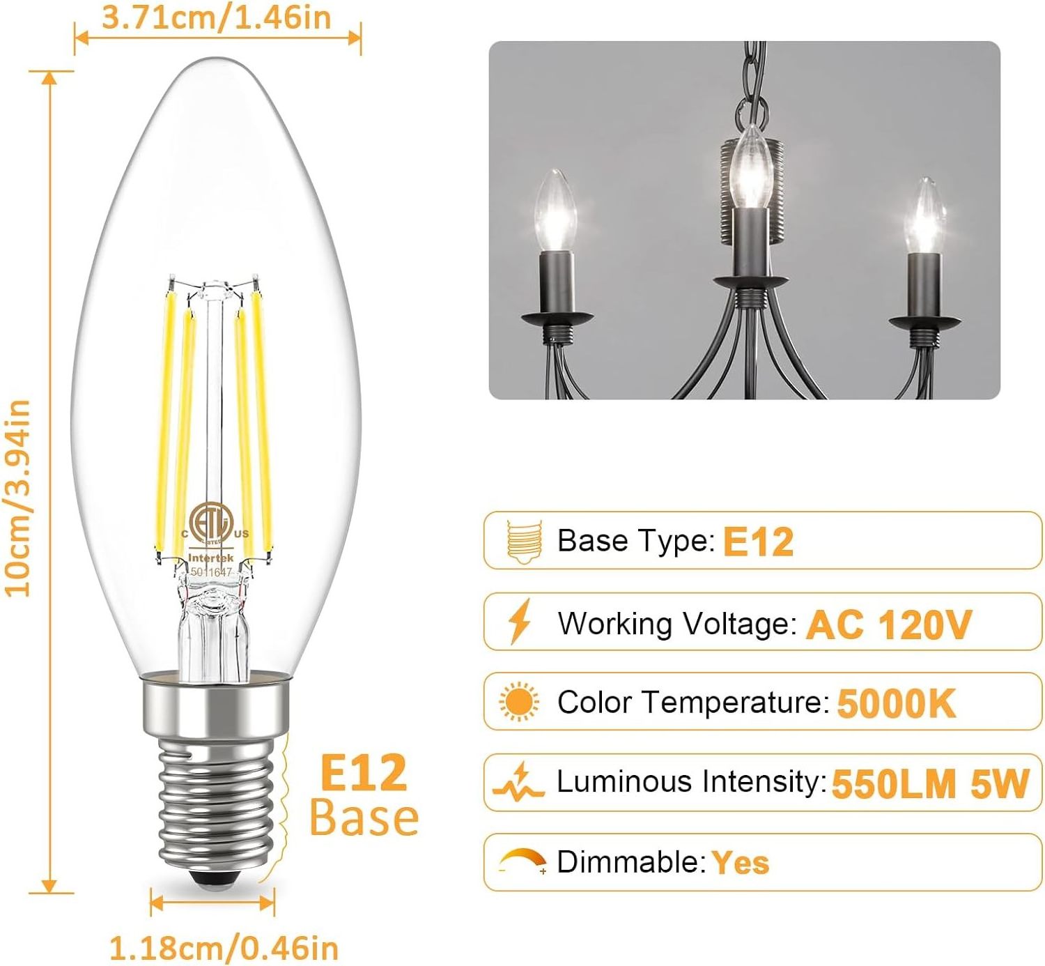 JESLED B11 E12 LED Candelabra Bulbs 60W Equivalent Dimmable E14 E26 E27 B22 LED Candle Light Bulbs 2700K 2W 4W 6W Edison Bulbs