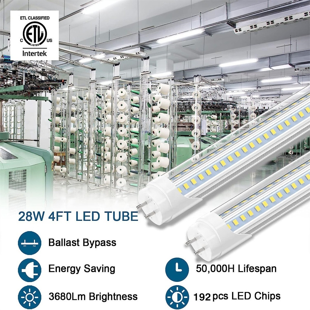 JESLED T8/T10/T12 LED Tube Lights 4FT 28W Dual Row V Shaped LED Light Bulb Replacement Fluorescent Bulbs ETL Listed Clear Cover