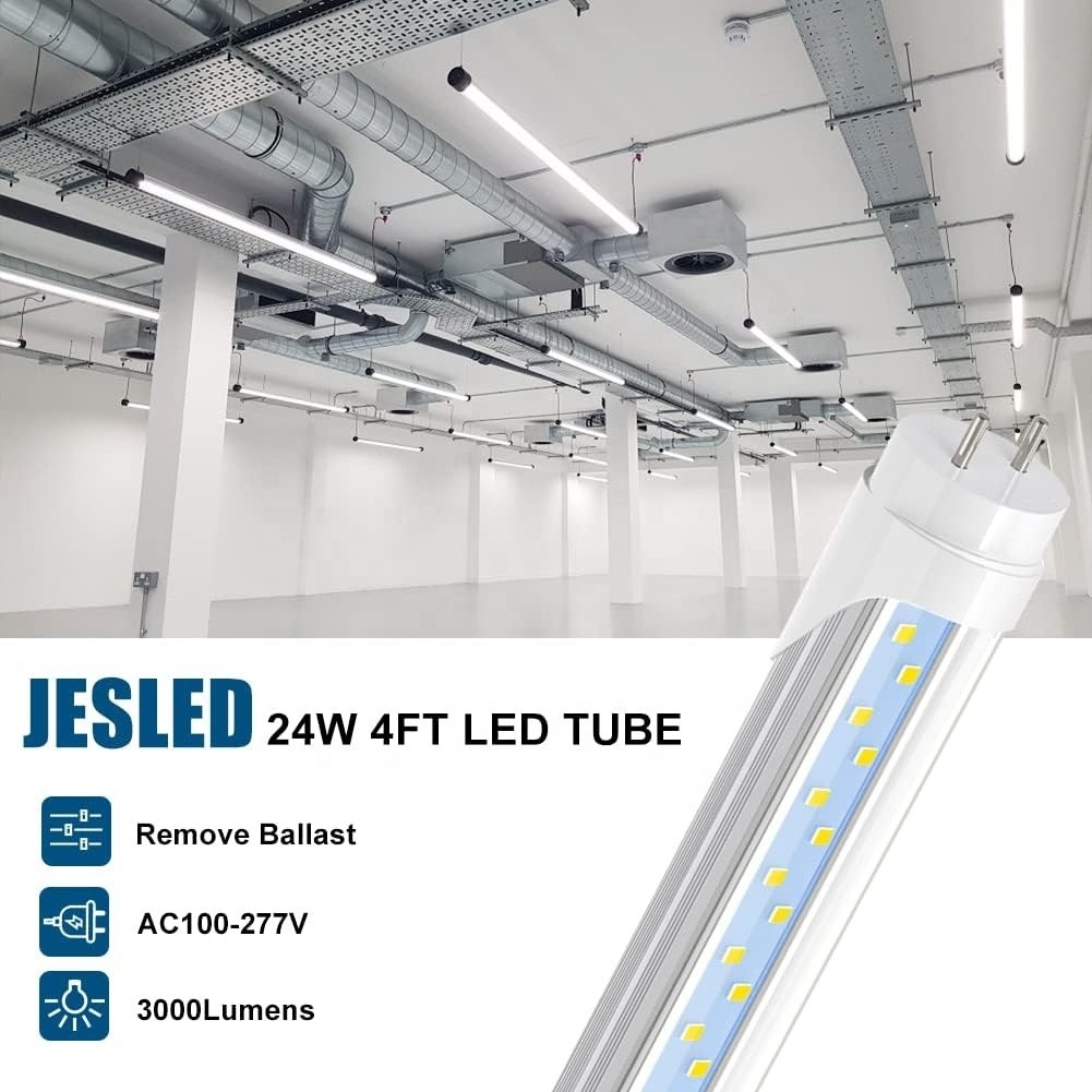 JESLED High Lumen 12w 18w 24w Aluminum T8 4ft LED Tube Light Bi-pin G13 Base Dual Row LED 120cm Fluorescent Bulb AC100/277v