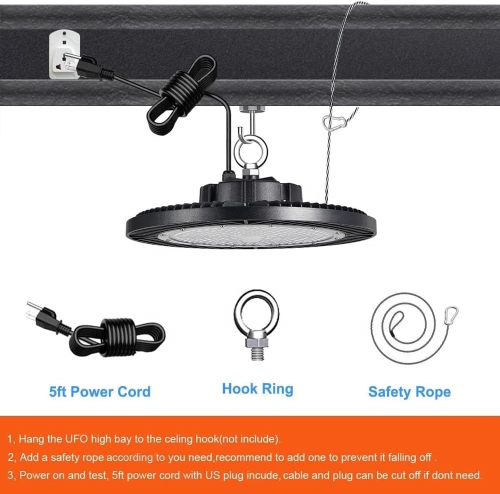 LED High Bay Light,  High Bay Led Shop Light with Cable and Hook Ring, UFO High Bay Led Lights for Garage Gym Warehouse Workshop