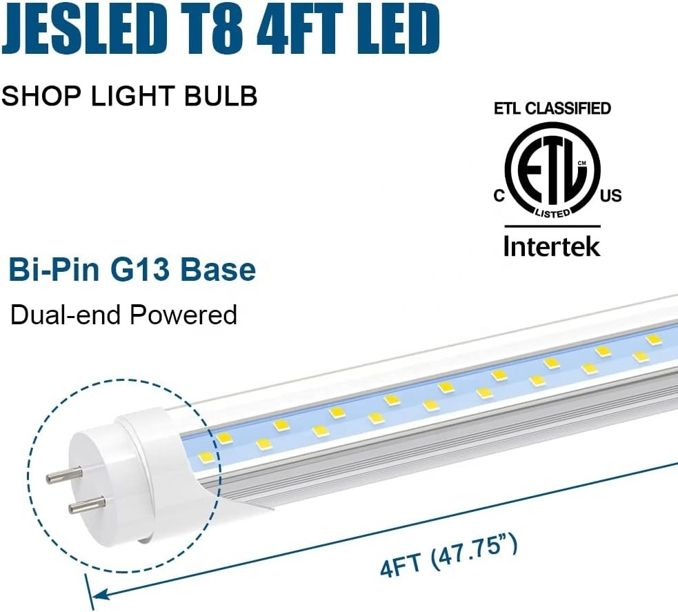 JESLED High Lumen 12w 18w 24w Aluminum T8 4ft LED Tube Light Bi-pin G13 Base Dual Row LED 120cm Fluorescent Bulb AC100/277v