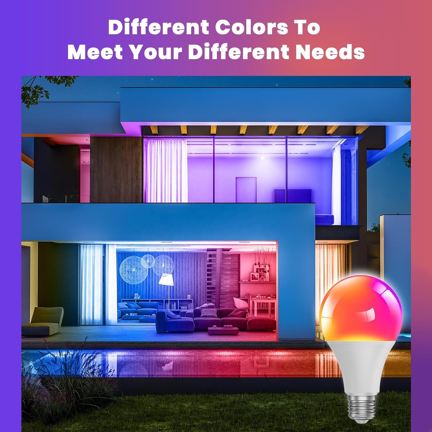 Color Changing Light Bulb with Remote,9W A19 E27 Cool White 6500K 450LM Dimmable  RGB Flood Light for Bedroom Indoor Party