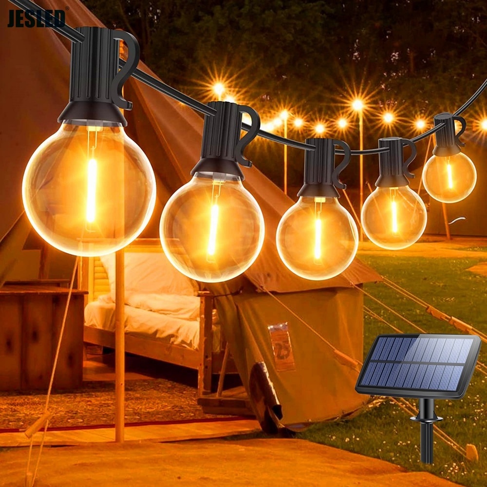 JESLED Eco friendly 18FT30FT/50FT G40 Solar Outdoor In Holiday Lighting Garden Powered String Lights With Led Edison bulbs