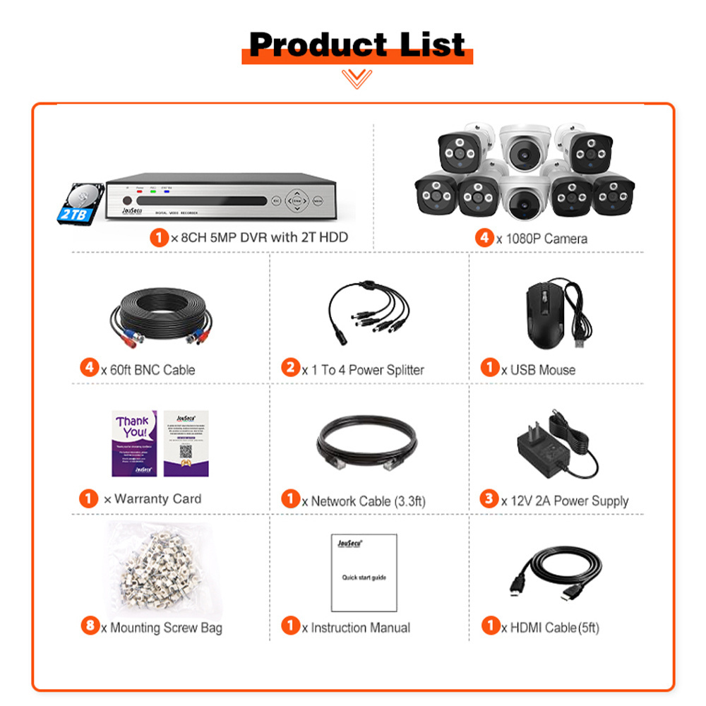 2MP Cctv Camera System 8 Channels Simple Connection Home Cctv Security System 2TB HDD 5MP  Dvr Surveillance System Kit