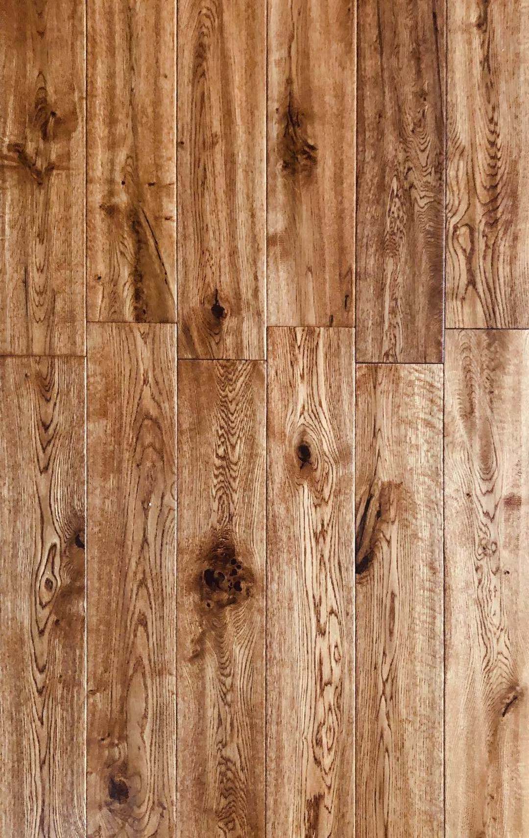 Solid oak hand scraped hardwood parquet flooring  whitney color