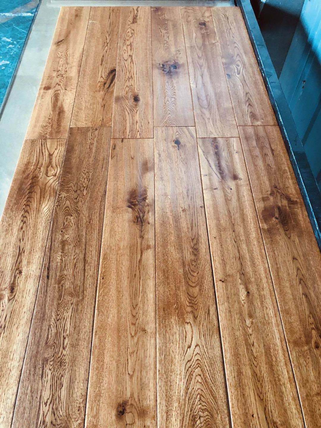 Solid oak hand scraped hardwood parquet flooring  whitney color