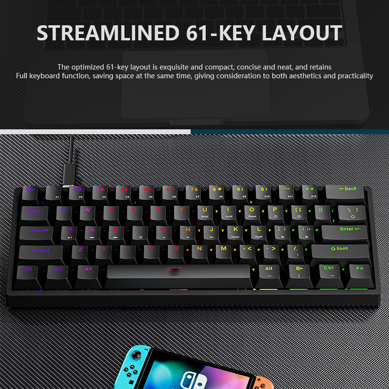 61 Keys Mini Gaming Keyboard Professional RGB Backlit Teclado Gamer Wired Wireless Mechanical Gaming Keyboard