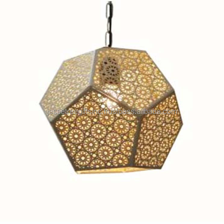 New Style Metal & Glass Moroccan Geometrical Shape Pendant Light With Gold Powder Coating Finishing Floral Design For Lighting