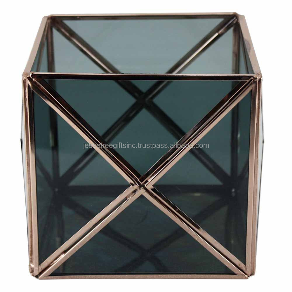 Metal & Glass Hanging Candle Lantern With Antique Copper Finishing Square Shape Fancy Design Best For Home Decoration