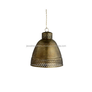 Metal Sheet Ceiling Pendant Light With Antique Brass Finishing Round Shape Flower Mesh Design Excellent Quality For Lighting