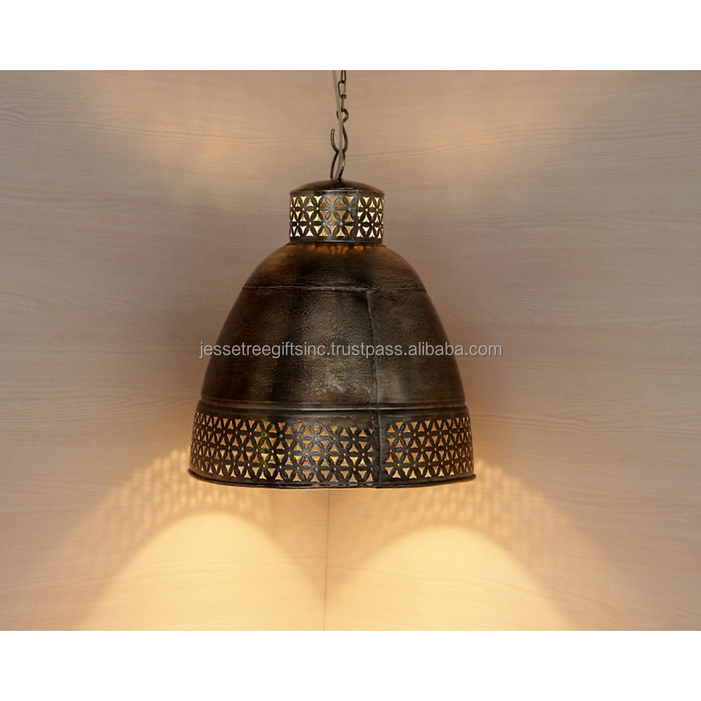 Metal Sheet Ceiling Pendant Light With Antique Brass Finishing Round Shape Flower Mesh Design Excellent Quality For Lighting