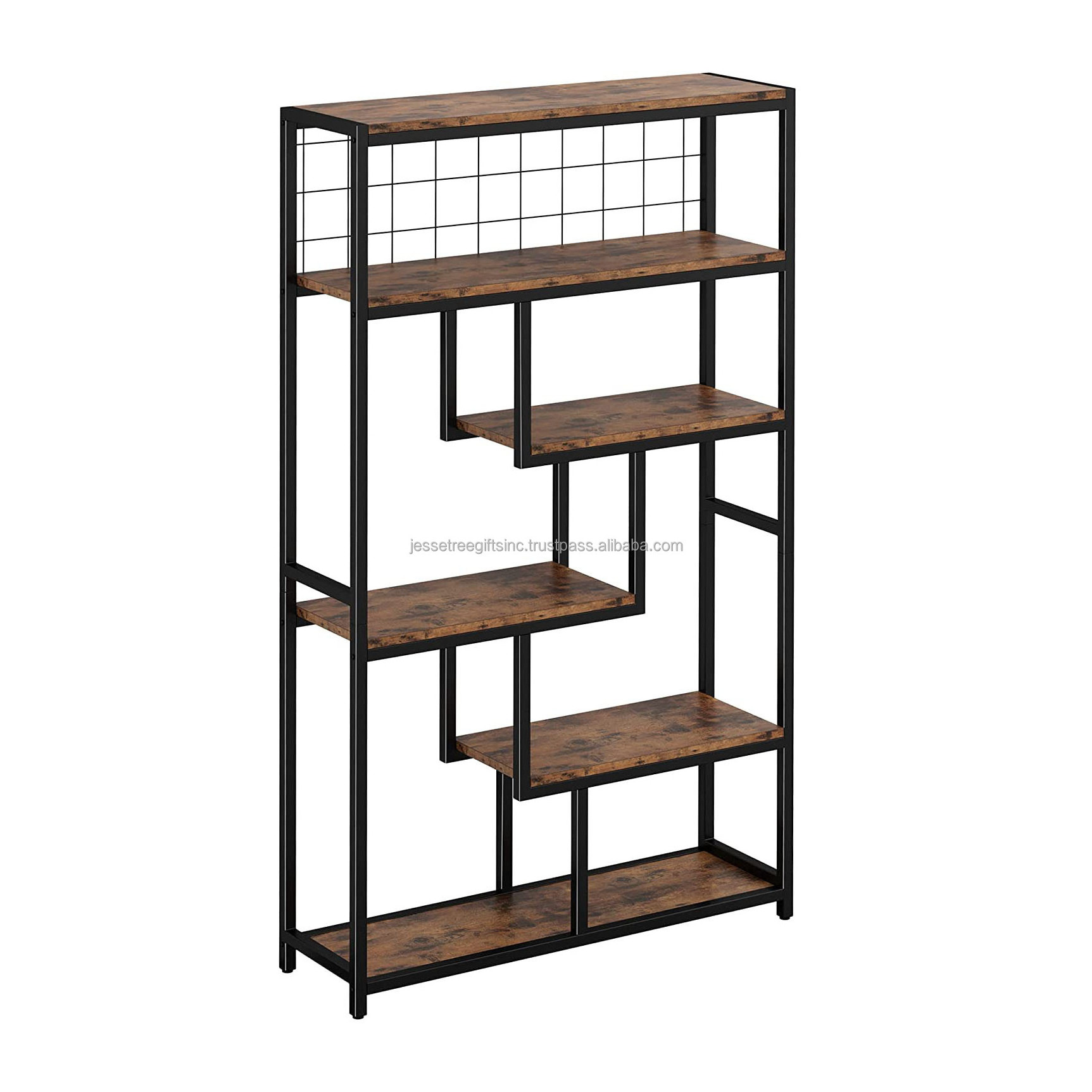 Wood & Metal Handmade Rack With Black Powder Coating & Wood Polish Finishing Long Height Shape With Six Tiers For Storage