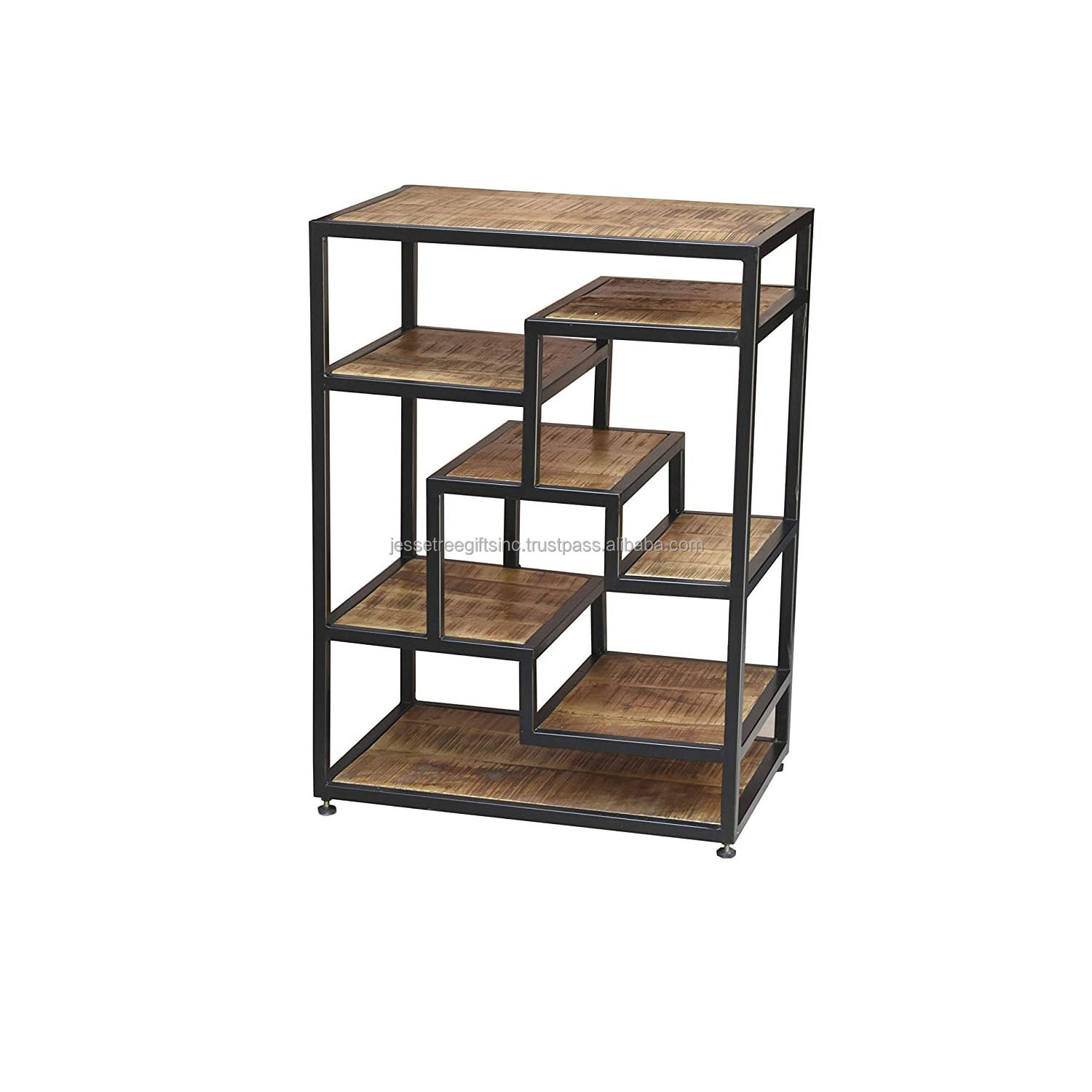 Wood & Metal Handmade Rack With Black Powder Coating & Wood Polish Finishing Long Height Shape With Six Tiers For Storage