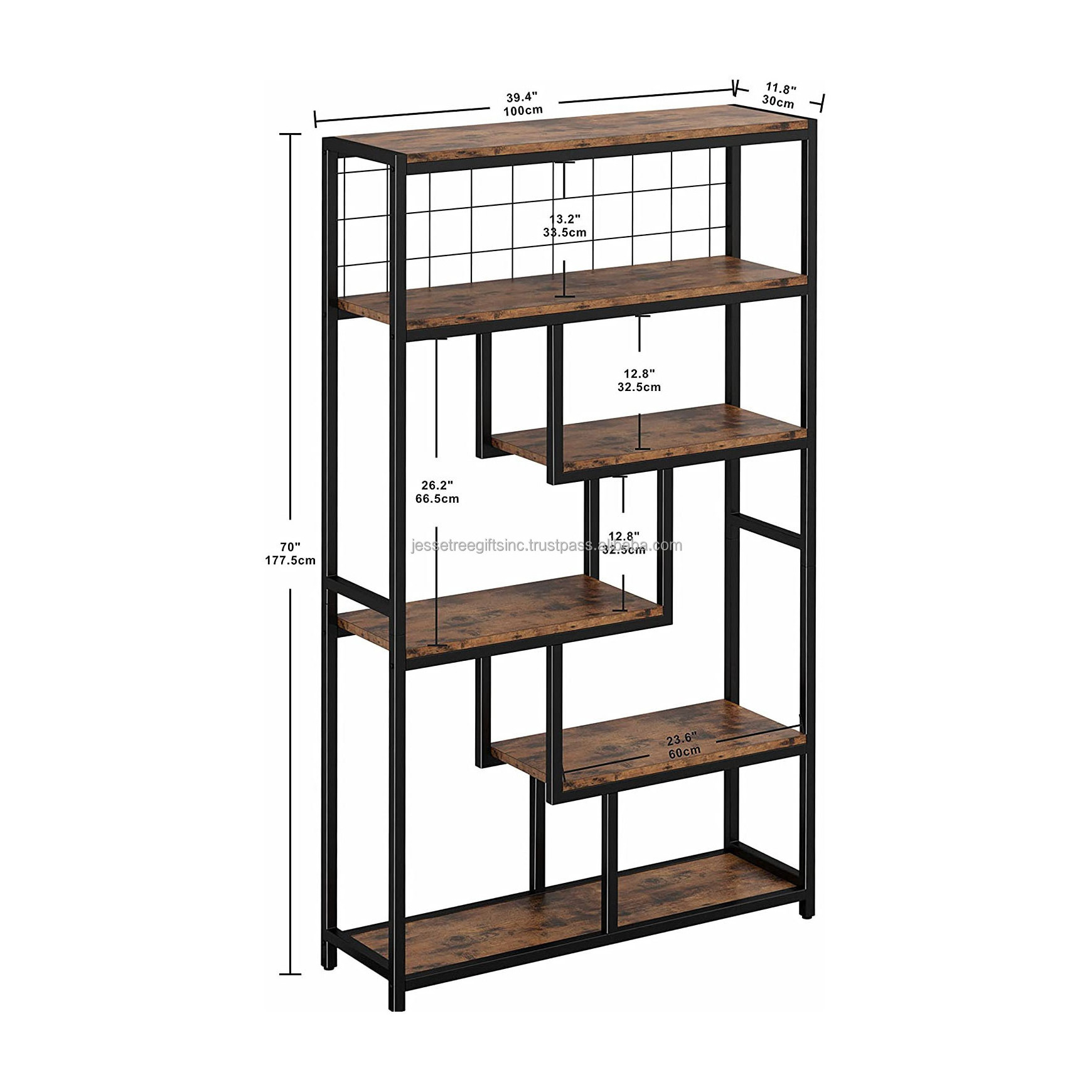 Wood & Metal Handmade Rack With Black Powder Coating & Wood Polish Finishing Long Height Shape With Six Tiers For Storage