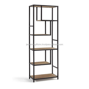 Wood & Metal Handmade Rack With Black Powder Coating & Wood Polish Finishing Long Height Shape With Six Tiers For Storage