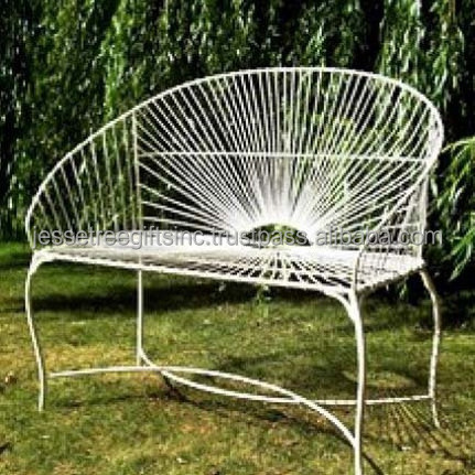 Modern Style Butterfly Shape Metal Garden Bench With White Powder Coated Finishing Wire Design High Quality For Sitting