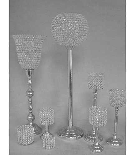 Metal Candle Stand Full Set With Shiny Polish Finishing Round Shape Crystals Design Excellent Quality For Home Decoration