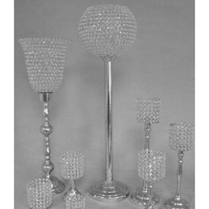 Metal Candle Stand Full Set With Shiny Polish Finishing Round Shape Crystals Design Excellent Quality For Home Decoration