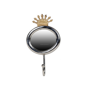 Metal Wall Mounted Mirror With Shiny Polish Finishing Round Shape Embossed Crown Design Excellent Quality For Home Decoration