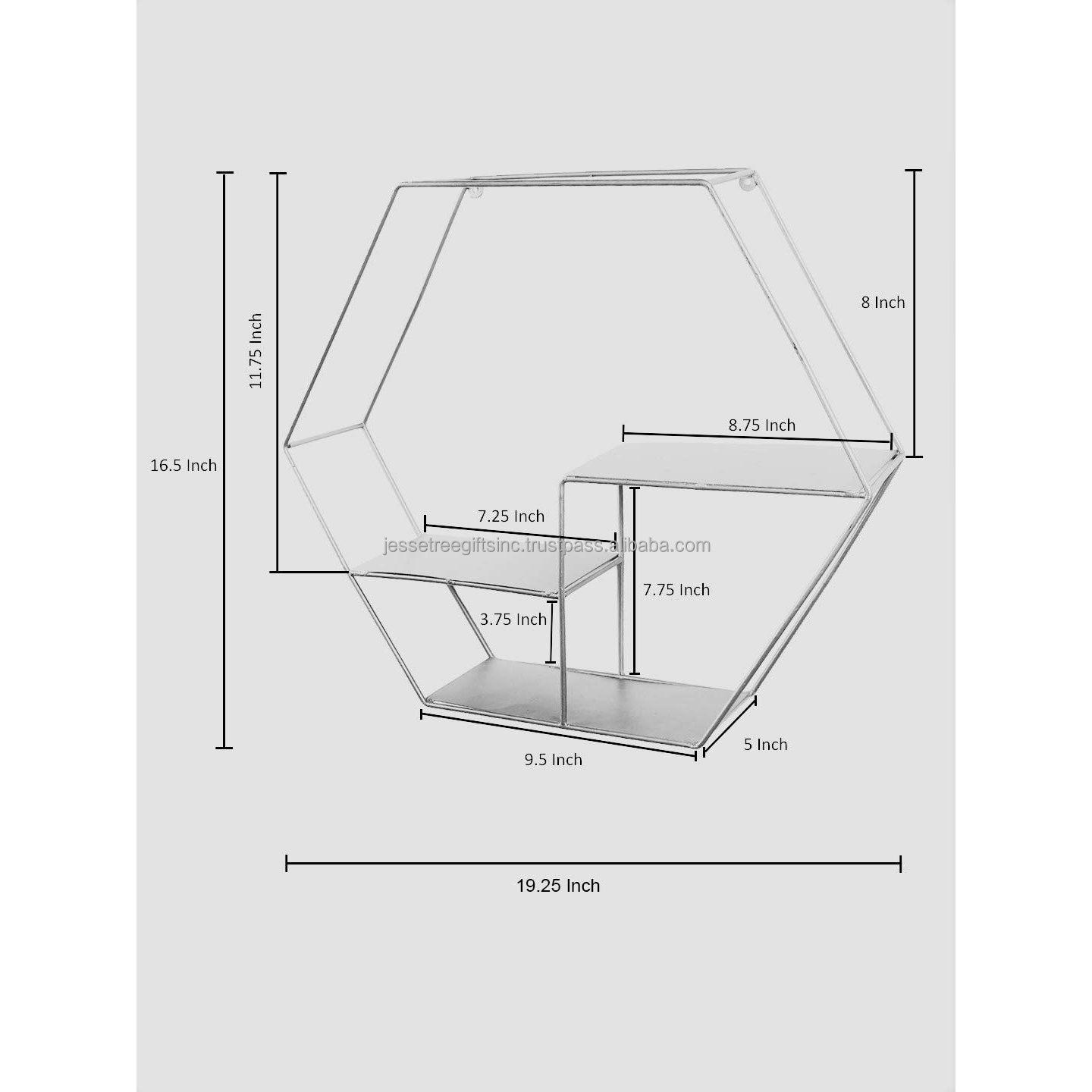 Metal Wire & Sheet Wall Shelf With Gold Powder Coating Finishing Hexagonal Shape Excellent Quality Three Tier For Storage