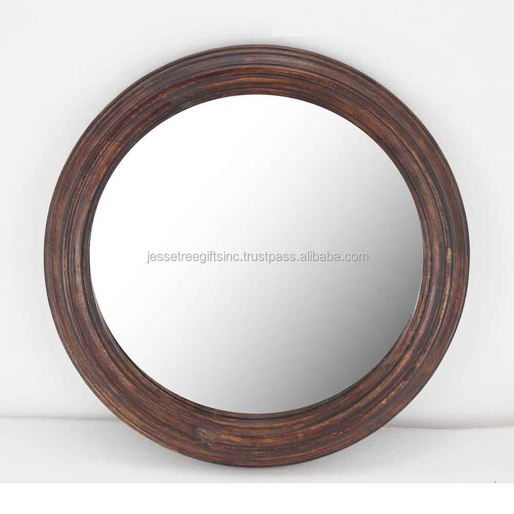 Wooden Wall Mirror With Natural Wood Polish Finishing Round Shape Simple Design Best Quality For Home Decoration Wholesale Price