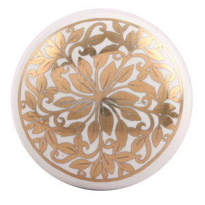 Metal & Marble Cabinet Pull Drawer Knobs With Golden Finishing Floral Design Round Shape Genuine Quality For Drawer & Wardrobe