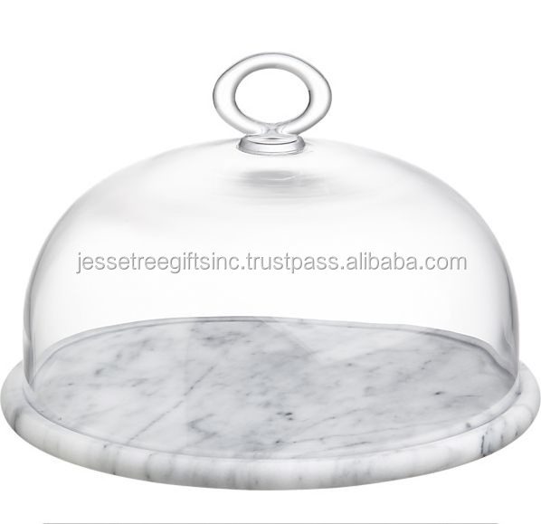 Wholesale Luxury White Marble Cake Stand With Glass Top Stone Polish Finishing For Wedding And Birthday Vintage Design