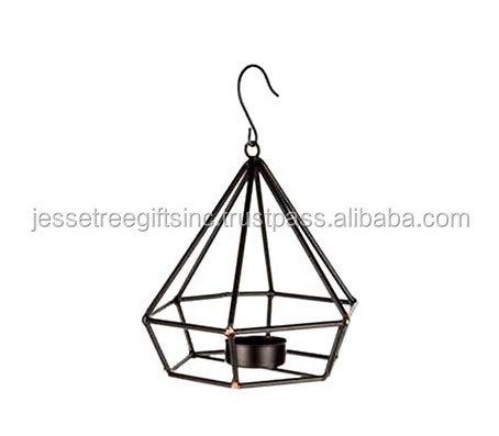 Metal Wire Hanging Votive Holder With Black Powder Coating Finishing Hexagonal Shape Diamond Design For Home Decoration