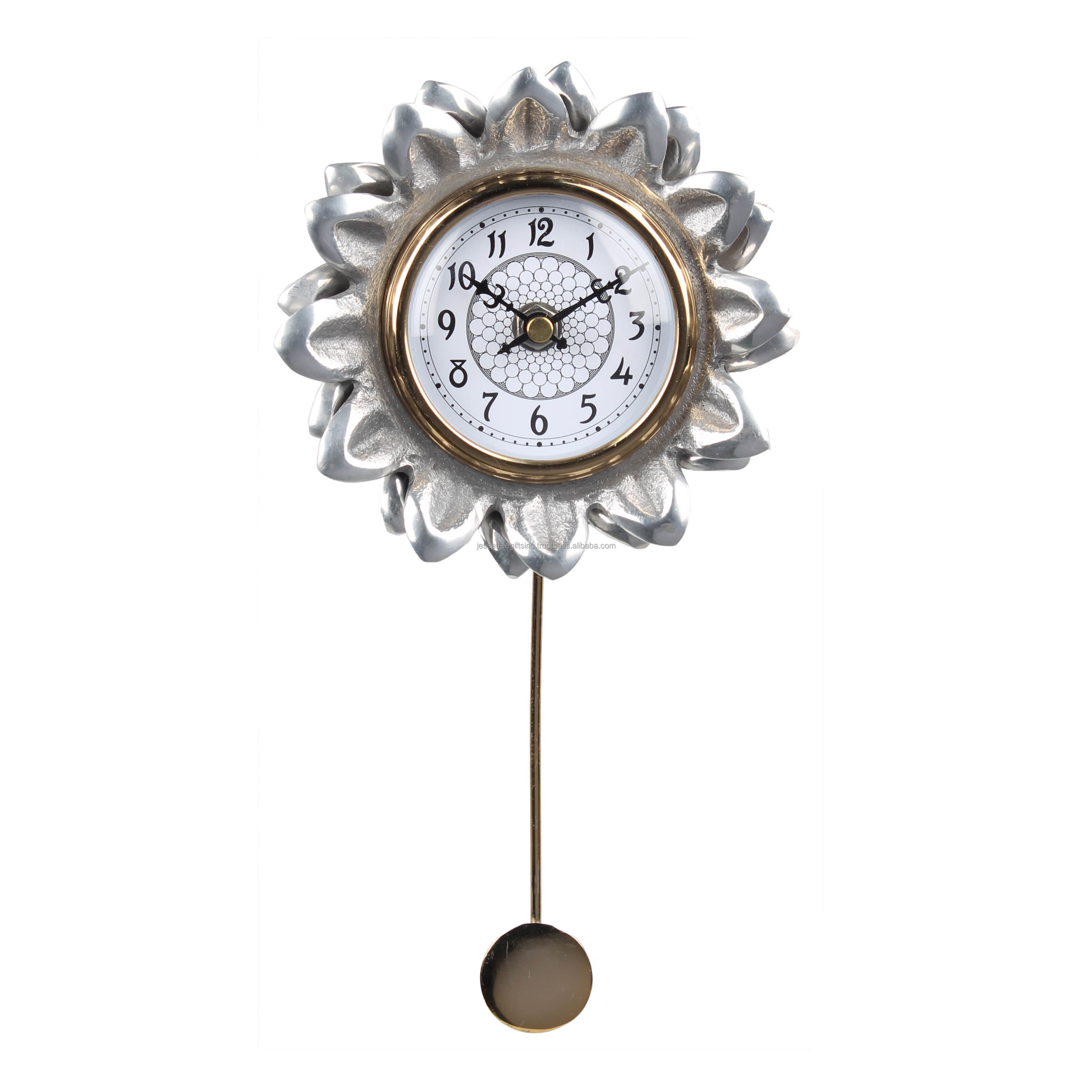 Metal Analog Wall Hanging Clock With Gold & Silver Finishing Round Shape Sunflower Design Premium Quality For Home Decoration