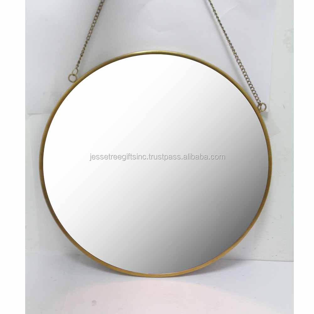 Handmade Metal Wall Hanging Mirror With Gold Powder Coating Finishing Cluster Shape Border Embossed Design For Home Decoration