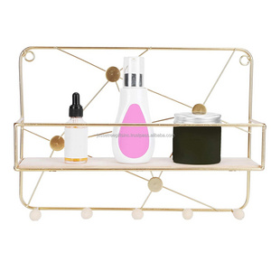 Handmade Iron Wire Wall Shelf With Copper Plating Finishing Rectangular Shape Excellent Quality With Wooden Tier For Storage