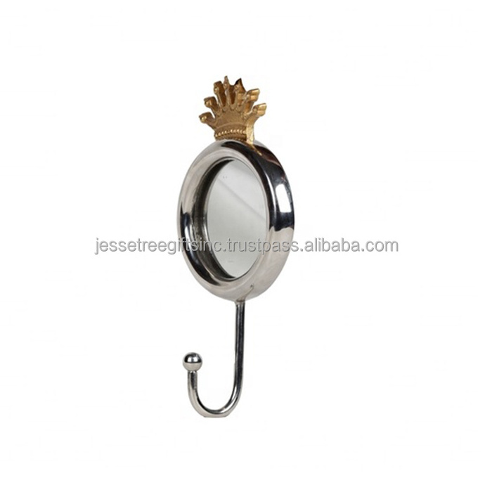 Metal Wall Mounted Mirror With Shiny Polish Finishing Round Shape Embossed Crown Design Excellent Quality For Home Decoration