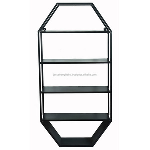 Metal Sheet & Pipe Wall Rack With Black Powder Coating Finishing Octagonal Shape Four Tiers For Storage Wholesale Price