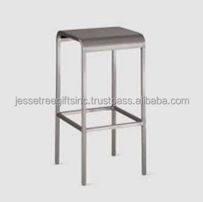 Stainless Steel & Leather Folding Stool With Shiny Polish & Brown Finishing Square Shape For Sitting Outdoor & Indoor Use