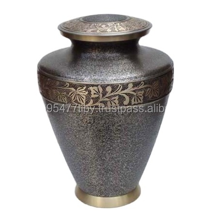 Japanese Style Metal Dome Top Cremation Urn With Black & Gold Finishing Engraved Design Good Quality For Funeral Services