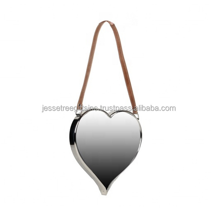 New Style Stainless Steel Wall Mirror With Steel Polish Finishing Heart Shape Leather Handle Good Quality For Home Decoration