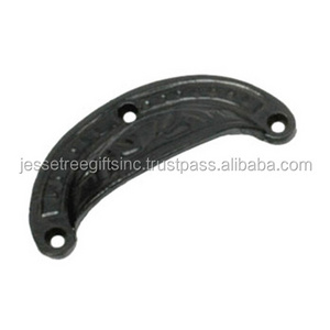 Cast Iron Drawer Pull Handle With Black Powder Coating Finishing Half Round Shape Embossed Design For Building Hardware