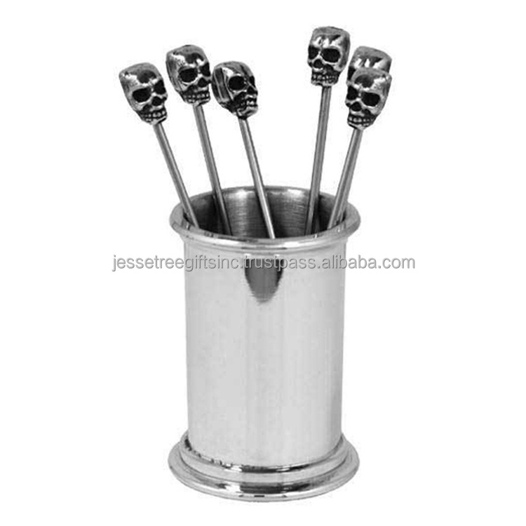 Stainless Steel Cocktail Pick Set Of Six Pieces With Shiny Polish Finishing Round Copper Handle For Spearing Fruits