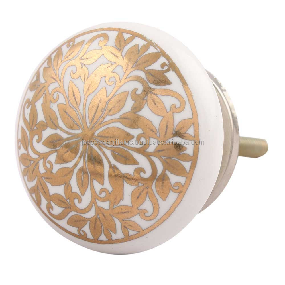 Metal & Marble Cabinet Pull Drawer Knobs With Golden Finishing Floral Design Round Shape Genuine Quality For Drawer & Wardrobe