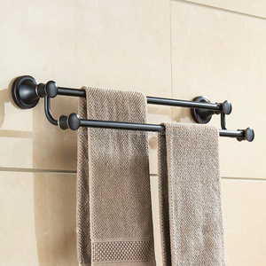 24 Inch Metal Bathroom Storage Wall Mounted Double Towel Hanger With Black Powder Coating Finishing For Organization