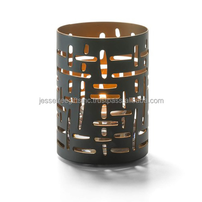 Metal Tabletop Votive Candle Holder With Black Powder Coating Finishing Round Shape Small Circle Design For Home Decoration