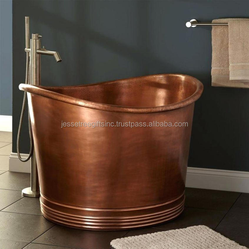 50 Inch Double Wall Metal Bath Tub With Shiny Copper Finishing Hammered Design Round Shape Excellent Quality For Soaking