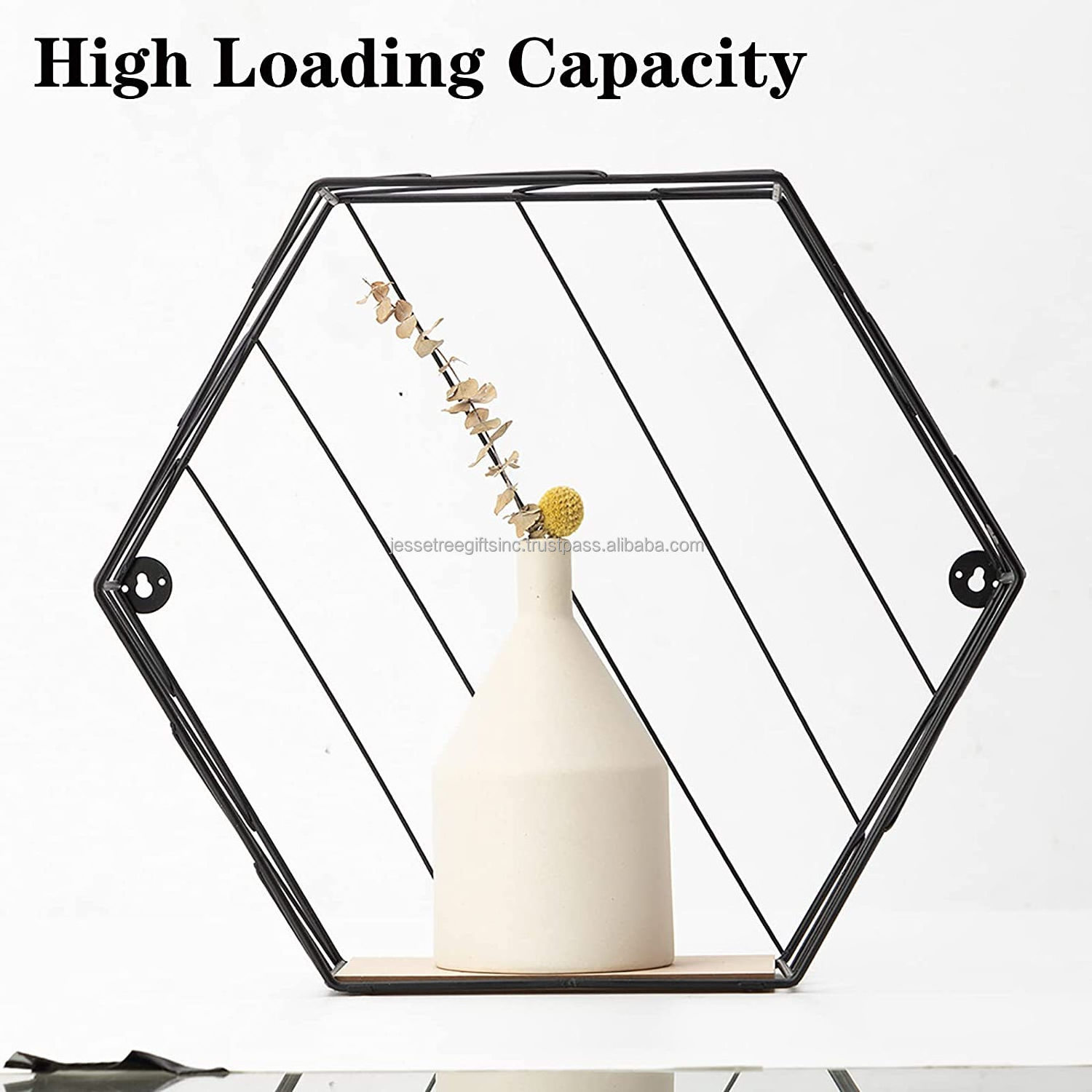 Metal Wire & Sheet Wall Shelf With Gold Powder Coating Finishing Hexagonal Shape Excellent Quality Three Tier For Storage