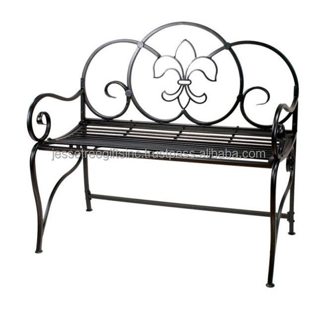 Fleur De Lis Design Metal Wire Outdoor Garden Bench With Brown Powder Coating Finishing Rectangle Shape For Sitting