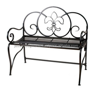 Fleur De Lis Design Metal Wire Outdoor Garden Bench With Brown Powder Coating Finishing Rectangle Shape For Sitting